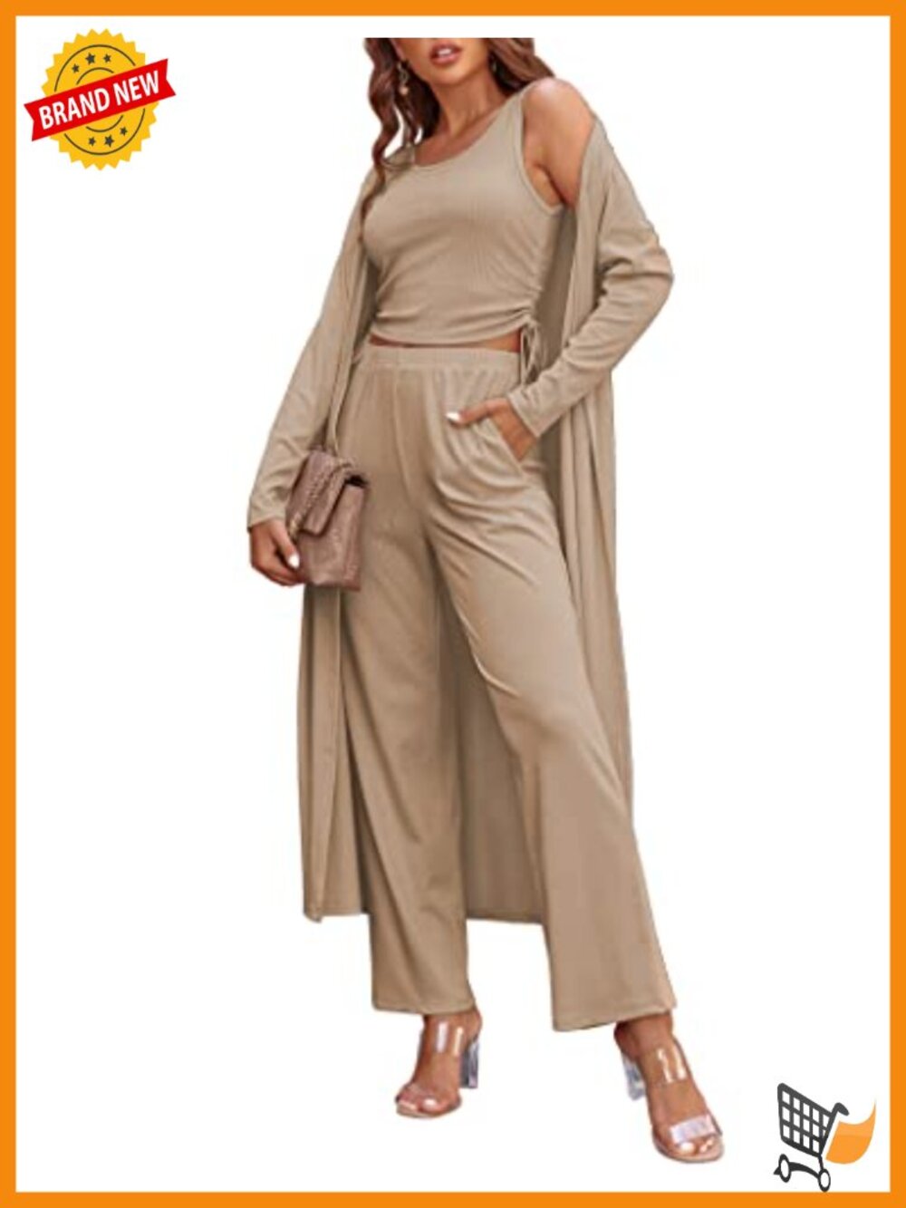 Women's 3 Piece Lounge Set Cardigan Tank Pants Sweatsuit